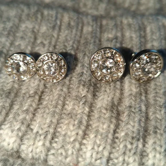 2 Pairs New Elegant Round Diamante CZ Silver Stud Earrings Stud Pierced - Picture 4 of 9